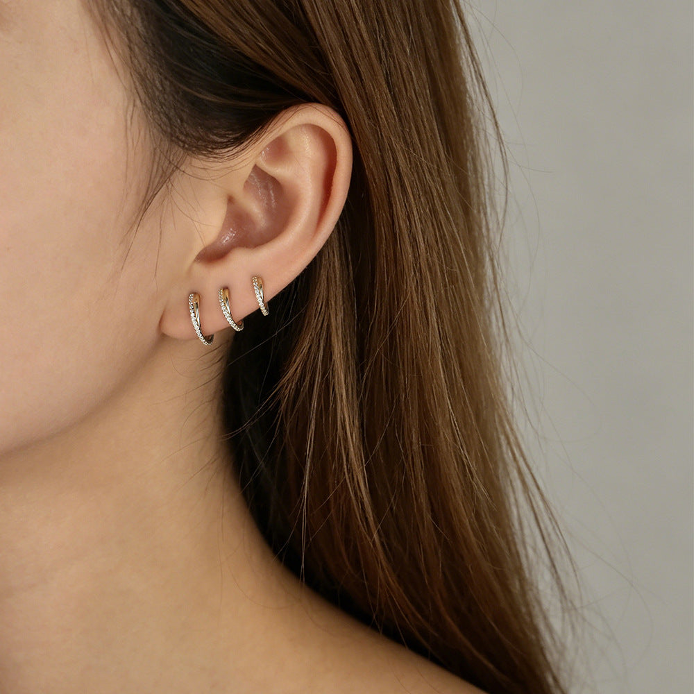 Double Row CZ Huggie Hoop Earrings – detail view 3