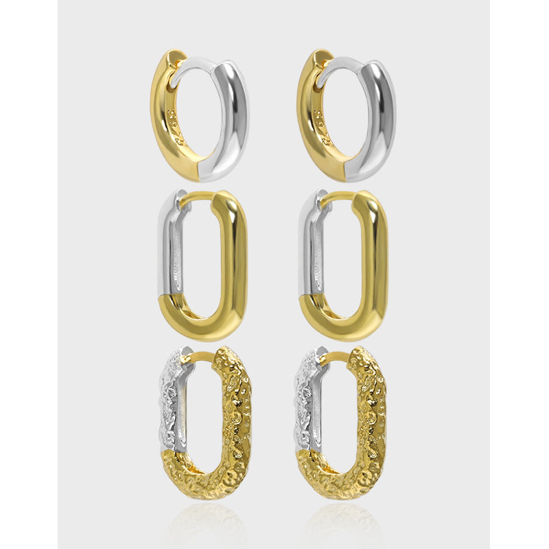 Two-Tone Geometric Huggie Hoop Earrings
