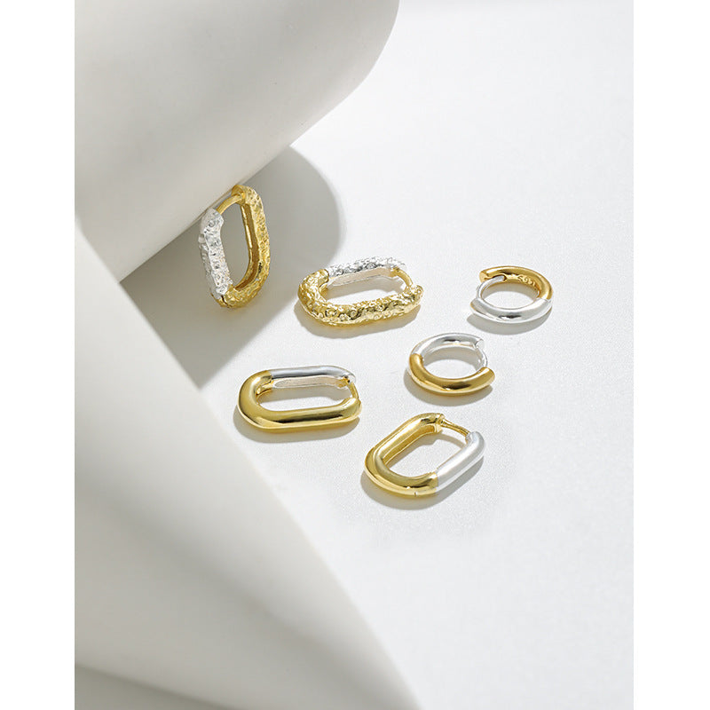 Two-Tone Geometric Huggie Hoop Earrings – earring hoops in bulk