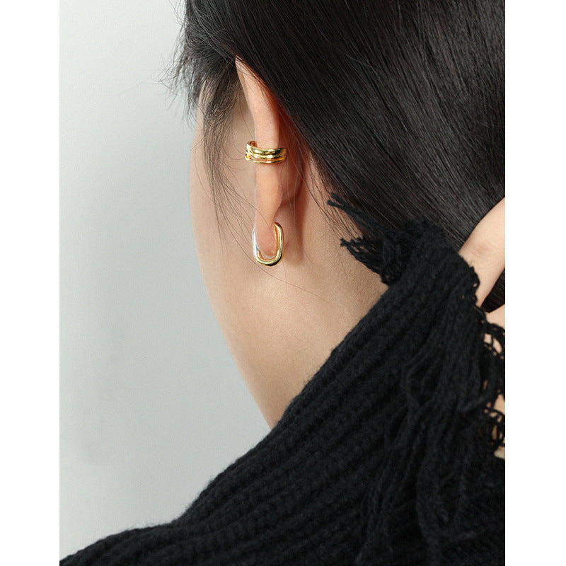 Two-Tone Geometric Huggie Hoop Earrings – image 4