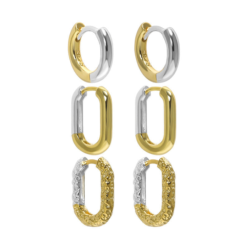 Two-Tone Geometric Huggie Hoop Earrings – image 5