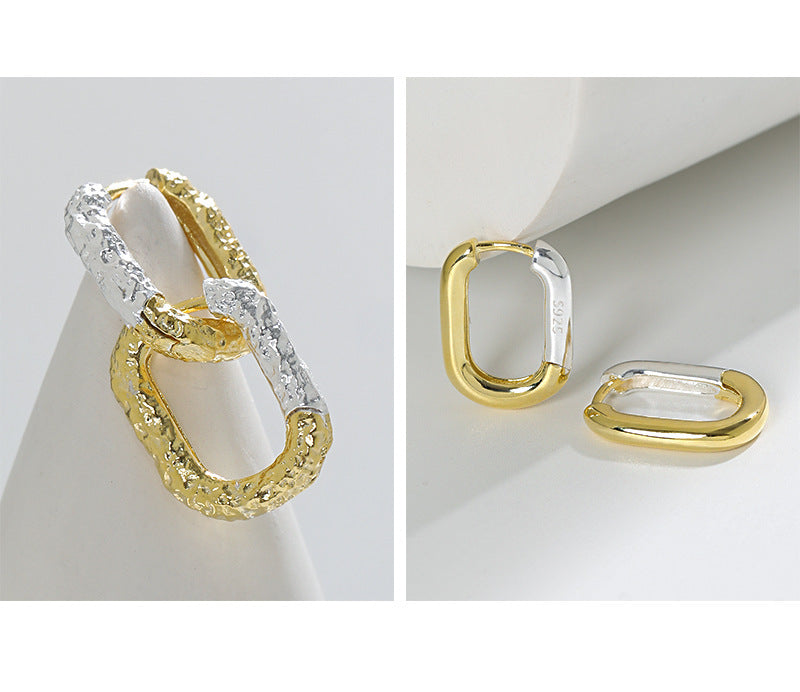 Two-Tone Geometric Huggie Hoop Earrings – image 9