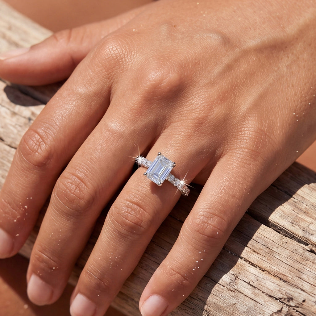 Emerald Cut Lab Grown Diamond Pave Ring – fine jewellery wholesale