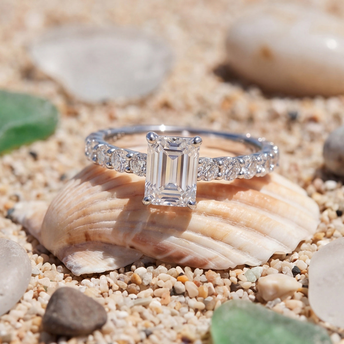 Emerald Cut Lab Grown Diamond Pave Ring – detail view 3