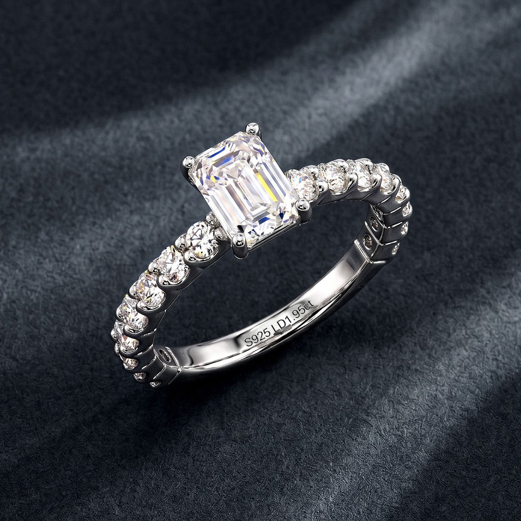 Emerald Cut Lab Grown Diamond Pave Ring – image 4