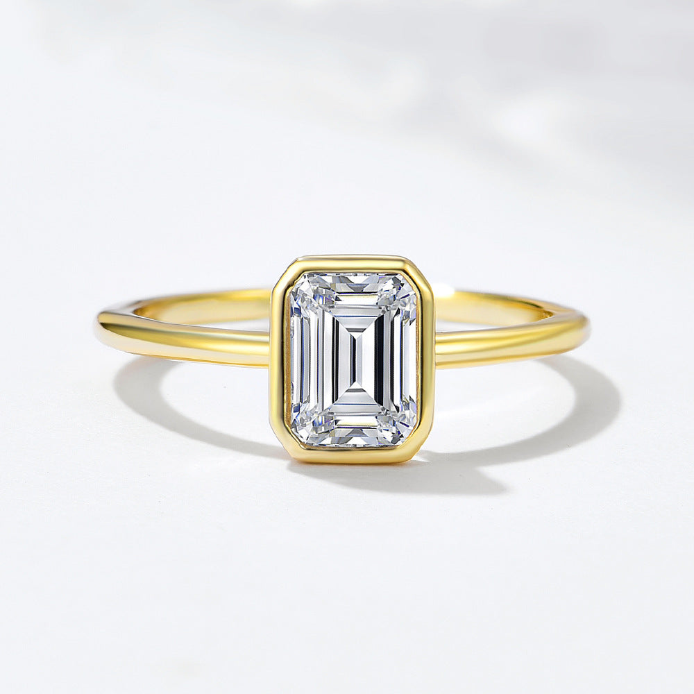Emerald Cut Zircon Bezel Ring