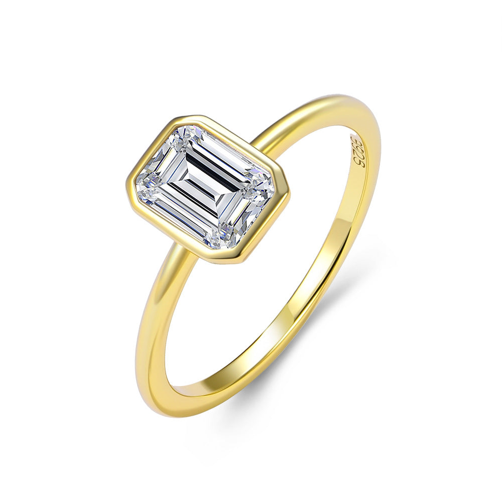 Emerald Cut Zircon Bezel Ring – wholesale silver rings