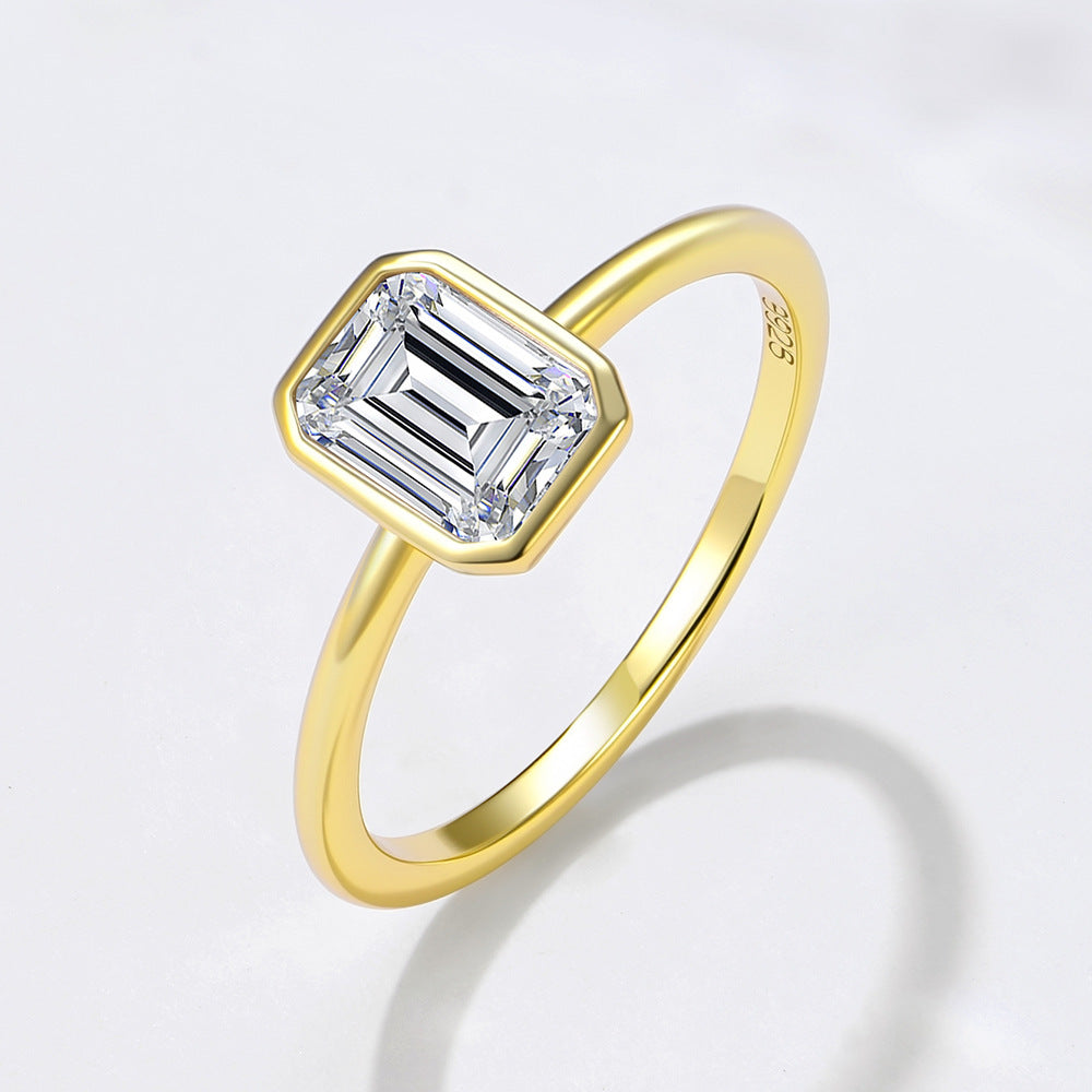 Emerald Cut Zircon Bezel Ring – image 4