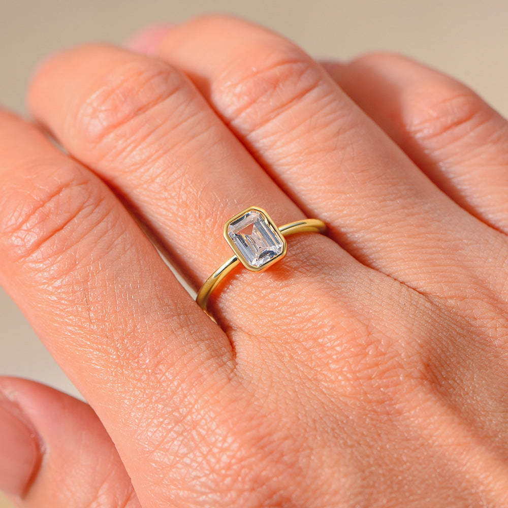 Emerald Cut Zircon Bezel Ring – image 5