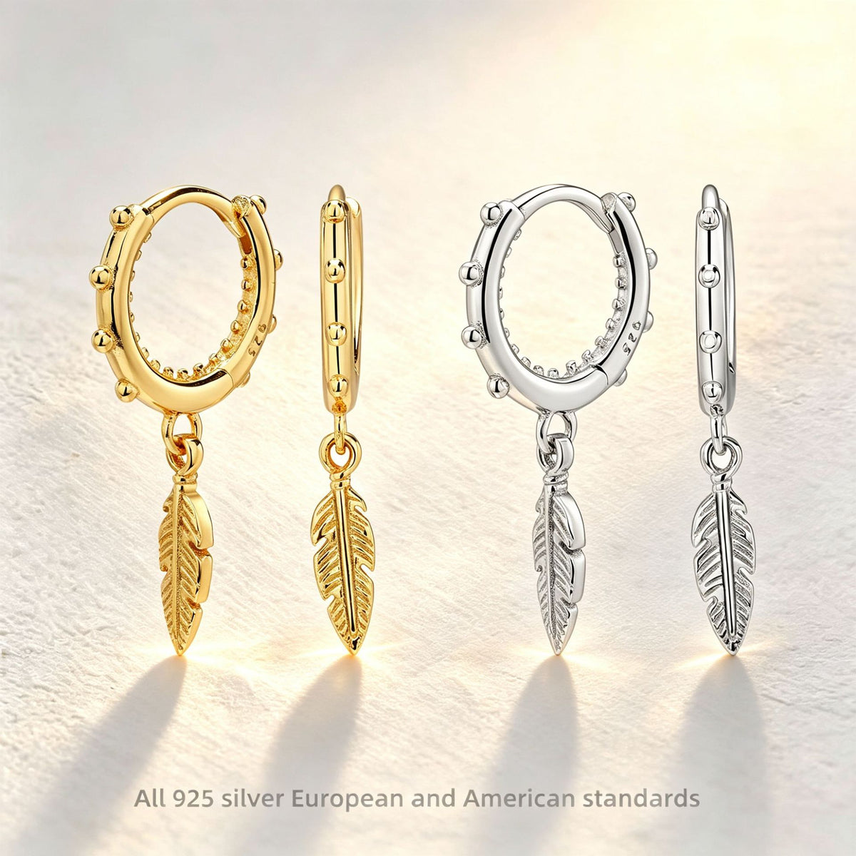 Feather Charm Beaded Hoop Earrings