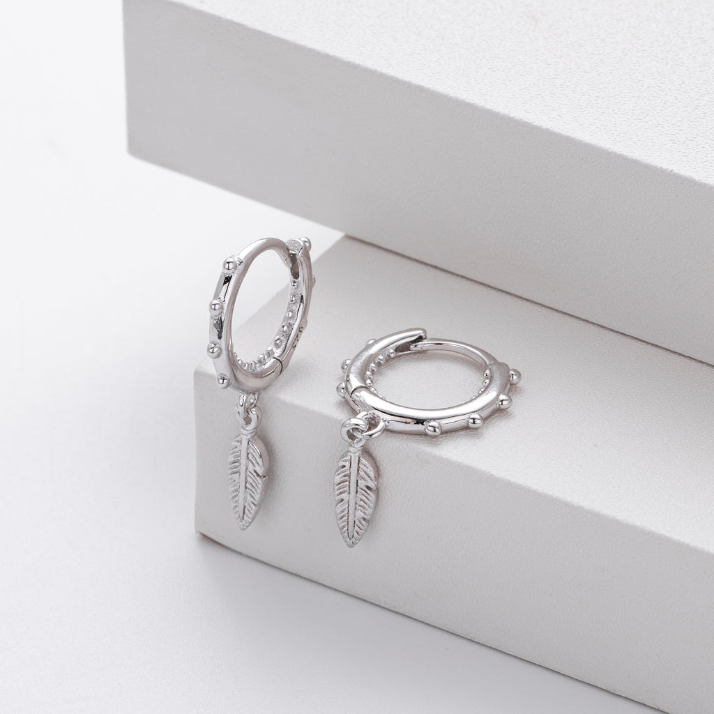 Feather Charm Beaded Hoop Earrings – image 4