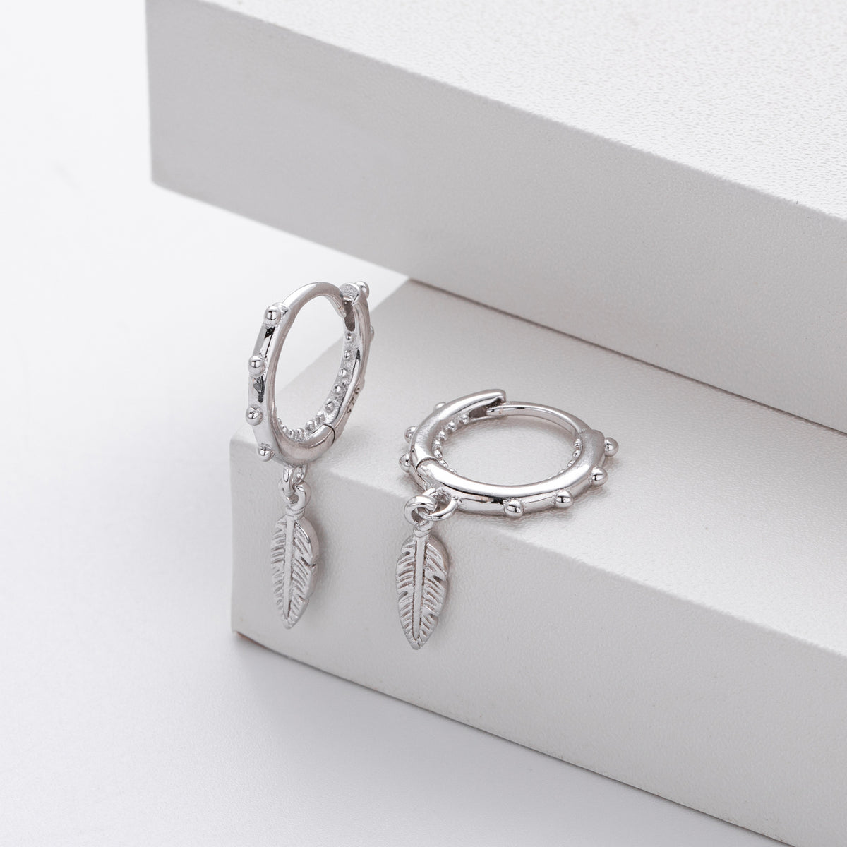 Feather Charm Beaded Hoop Earrings – image 4