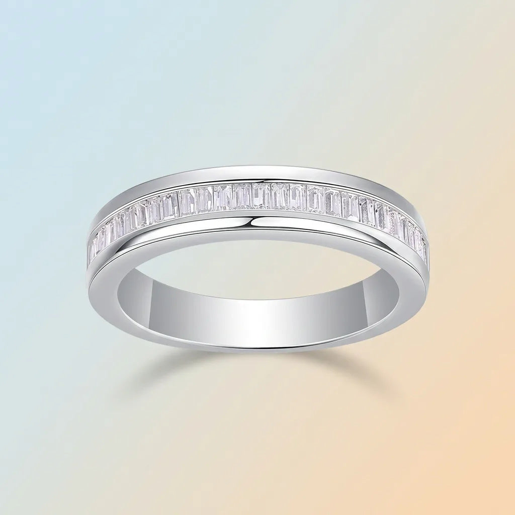 Flat-Set Baguette Moissanite Ring