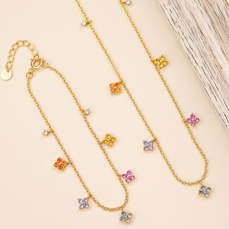 Floral Colorful Zirconia Necklace – wholesale silver necklaces