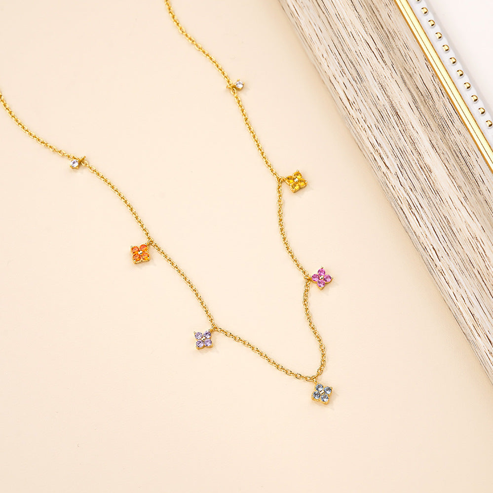 Floral Colorful Zirconia Necklace – detail view 3