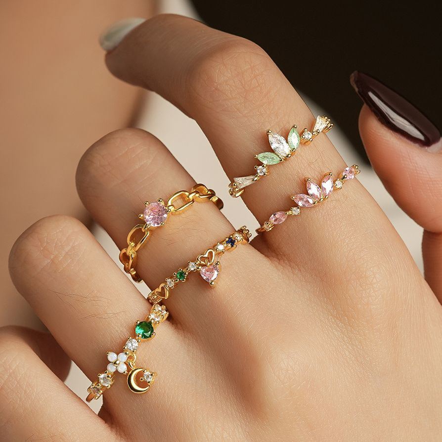 Flower Ring with Colorful Cubic Zirconia