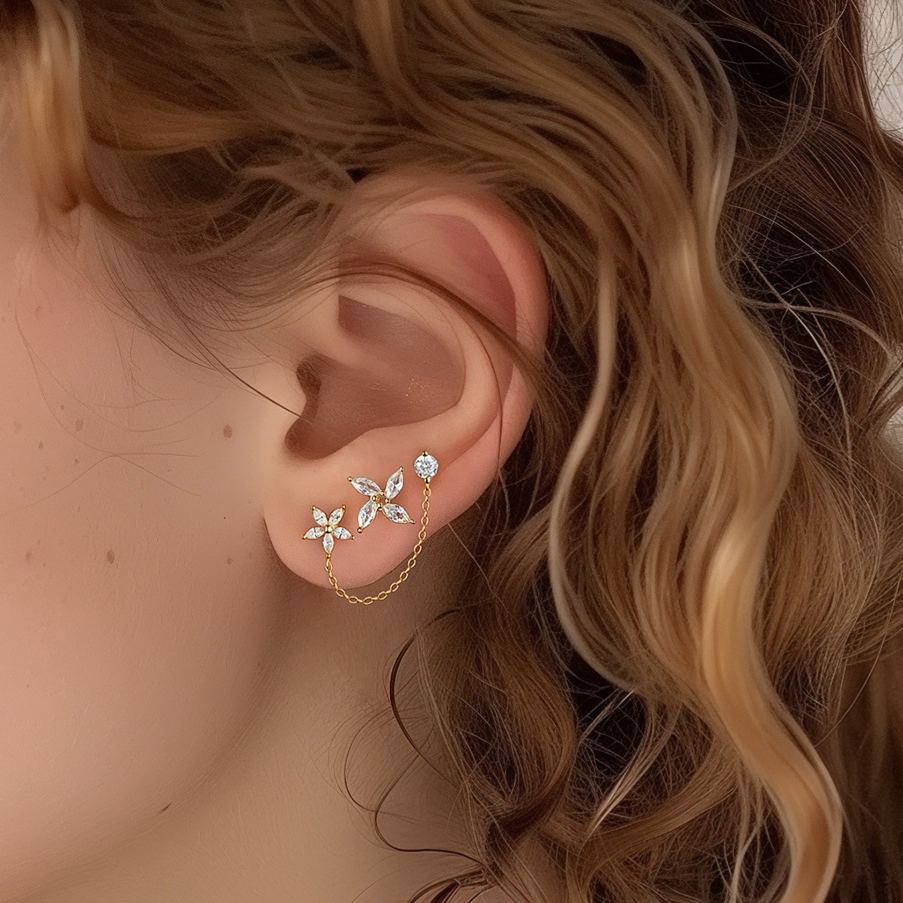Flower Zircon Stud Earrings YCE193 – detail view 3