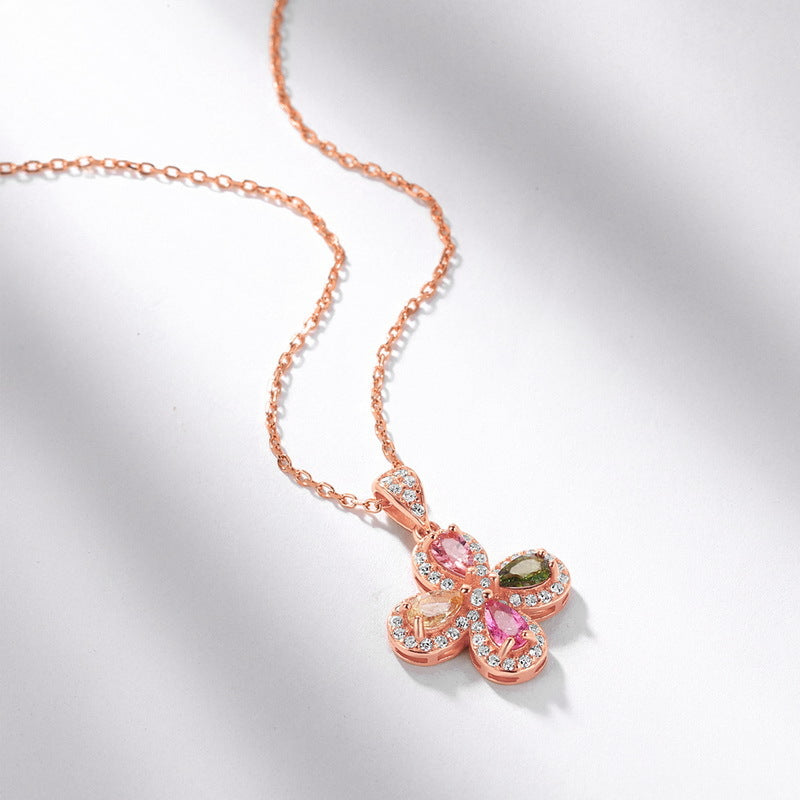 Four-Leaf Clover Colorful Tourmaline Pendant Necklace – gemstone jewelry supplier