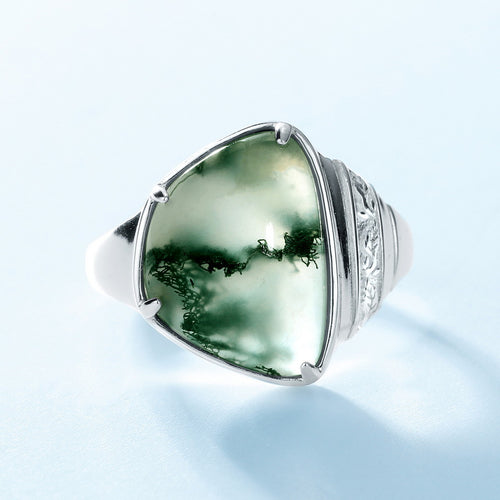 Geometric Irregular Moss Stone Ring