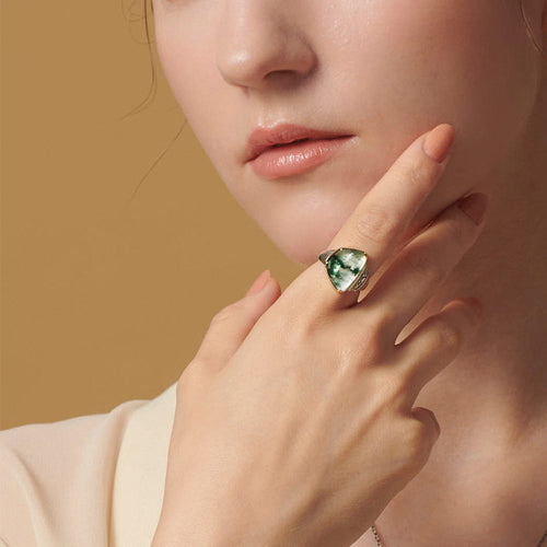 Geometric Irregular Moss Stone Ring – gemstone jewelry supplier