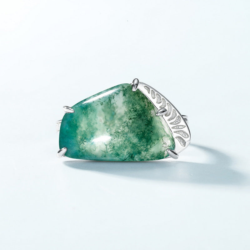 Geometric Moss Agate Ring