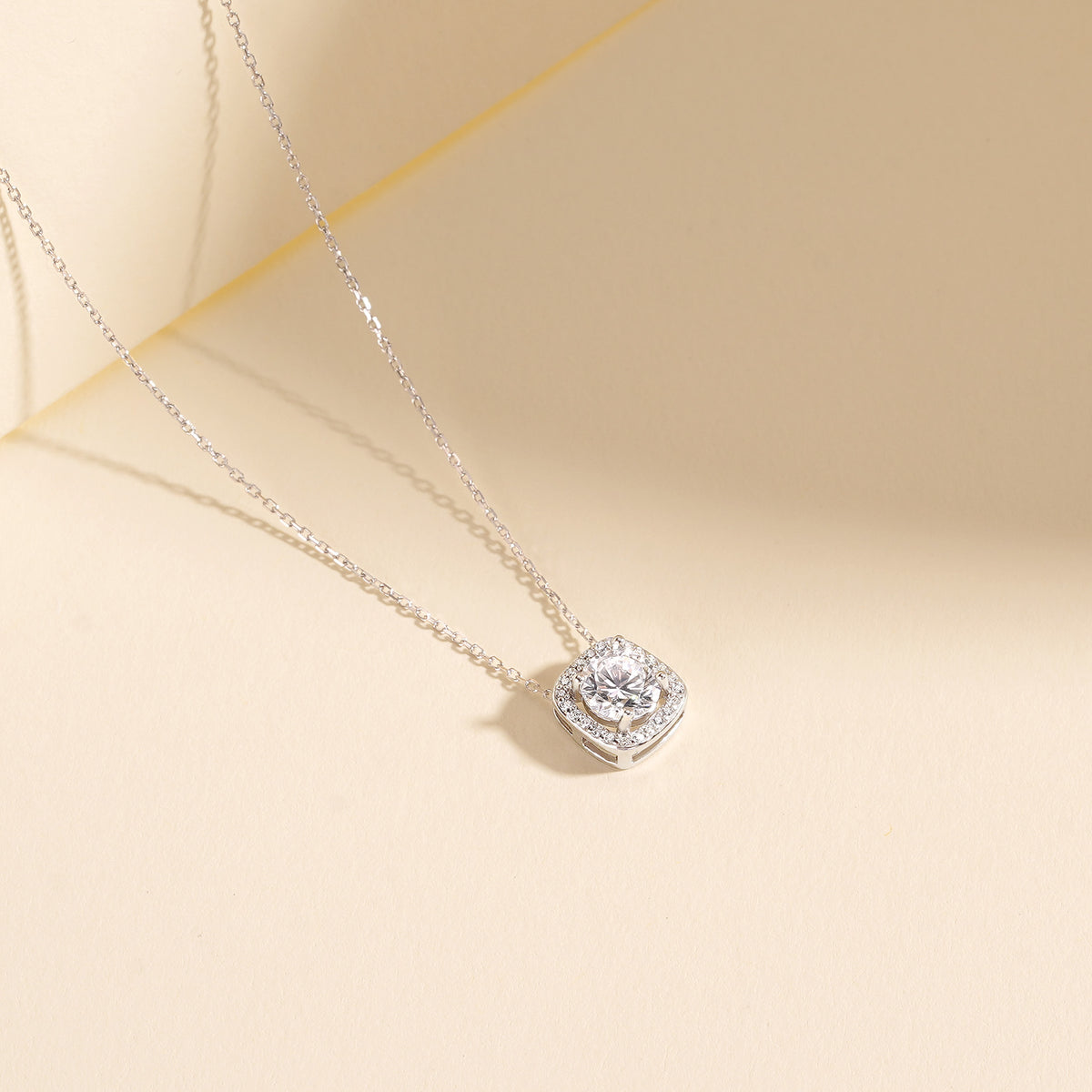 Geometric Square Zircon Halo Necklace