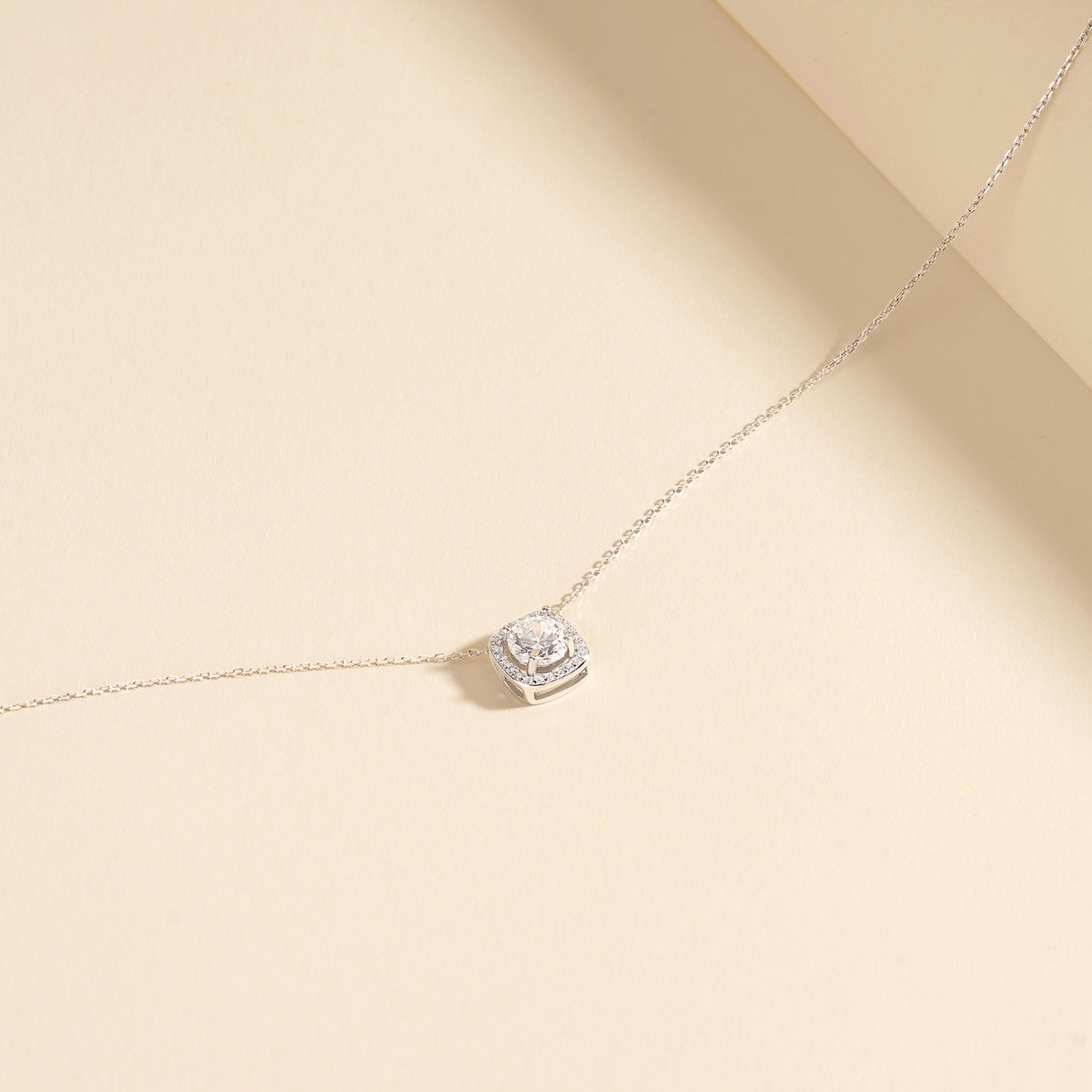Geometric Square Zircon Halo Necklace – image 4