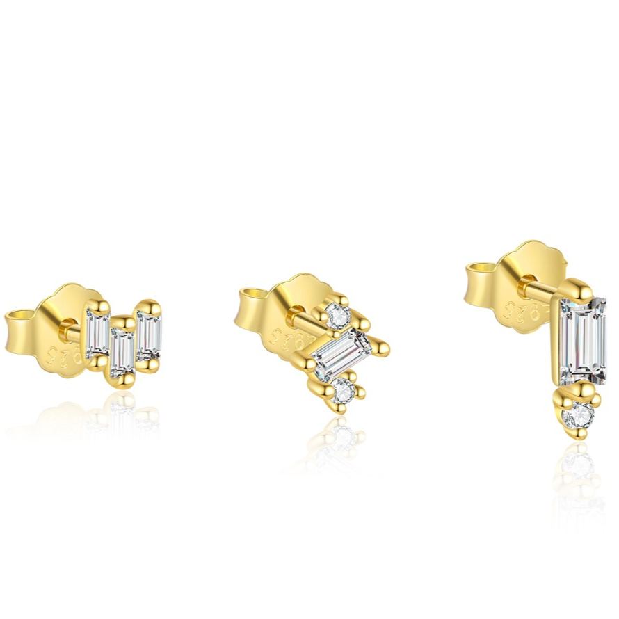 Geometric Stud Earrings with Sparkling Zirconia