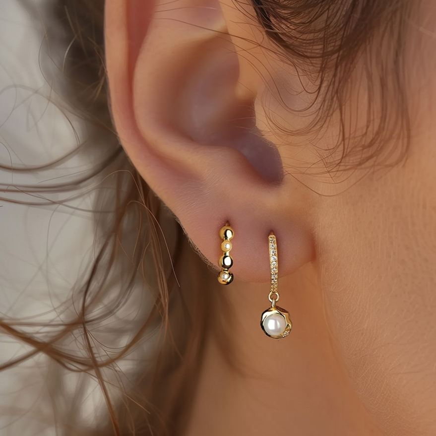 Geometric Zircon Earrings with Pearls – image 4