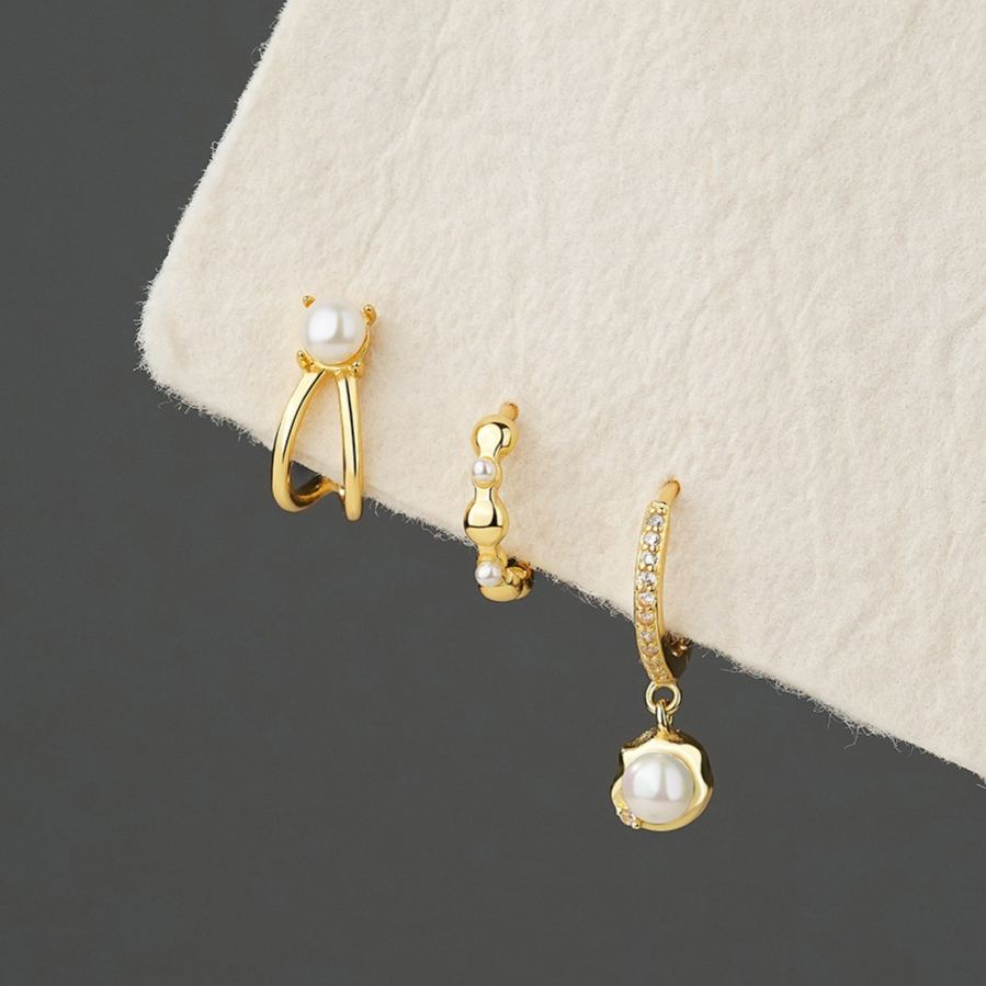 Geometric Zircon Earrings with Pearls – image 5