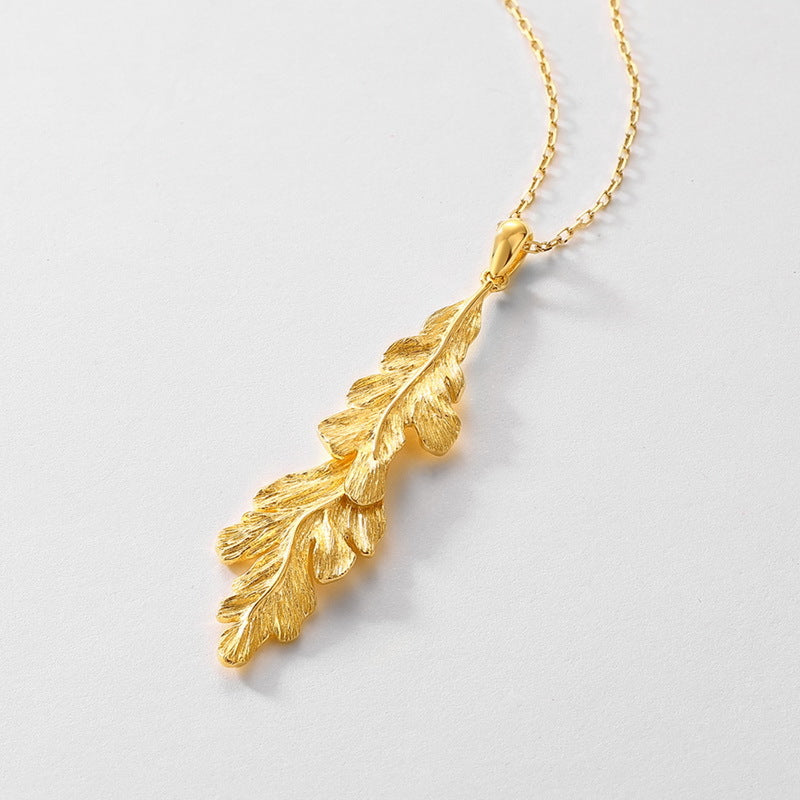 Gold-Plated 3D Leaf Pendant Necklace – wholesale silver necklaces