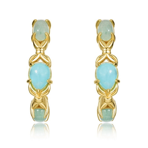 Gold-Plated Amazonite C-Shaped Earrings
