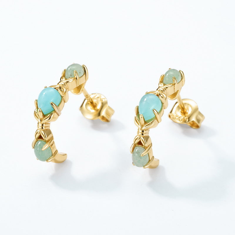 Gold-Plated Amazonite C-Shaped Earrings – gemstone jewelry supplier