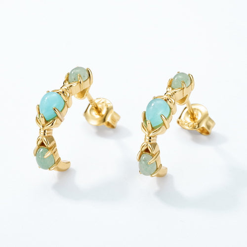 Gold-Plated Amazonite C-Shaped Earrings – gemstone jewelry supplier