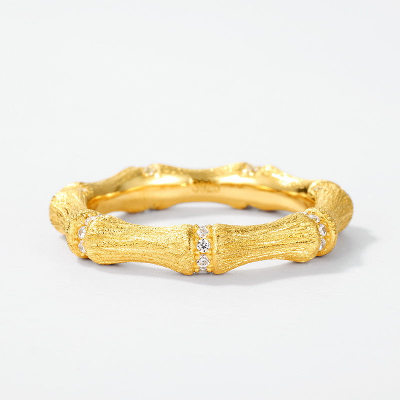 Gold-Plated Bamboo-Shaped Zircon Pile Diamond Ring – wholesale silver rings