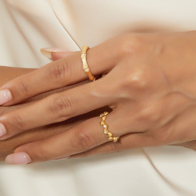 Gold-Plated Bamboo-Shaped Zircon Pile Diamond Ring – detail view 3
