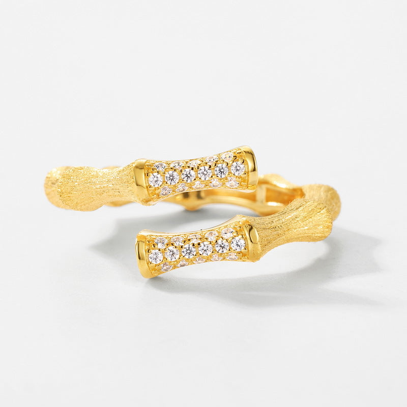 Gold-Plated Bamboo-Shaped Zircon Ring