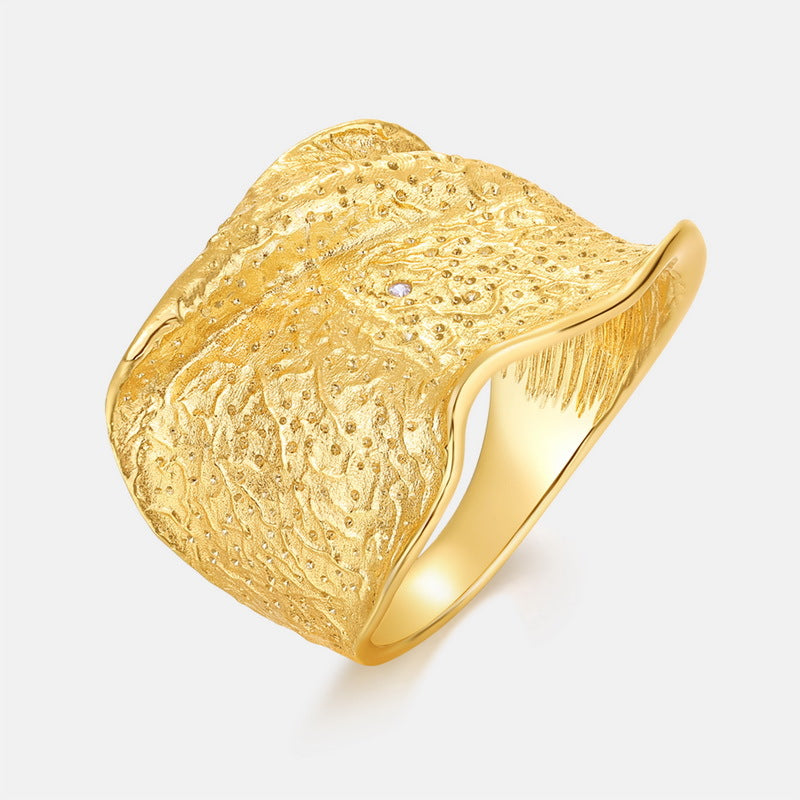 Gold Plated Brushed Pleated Ring