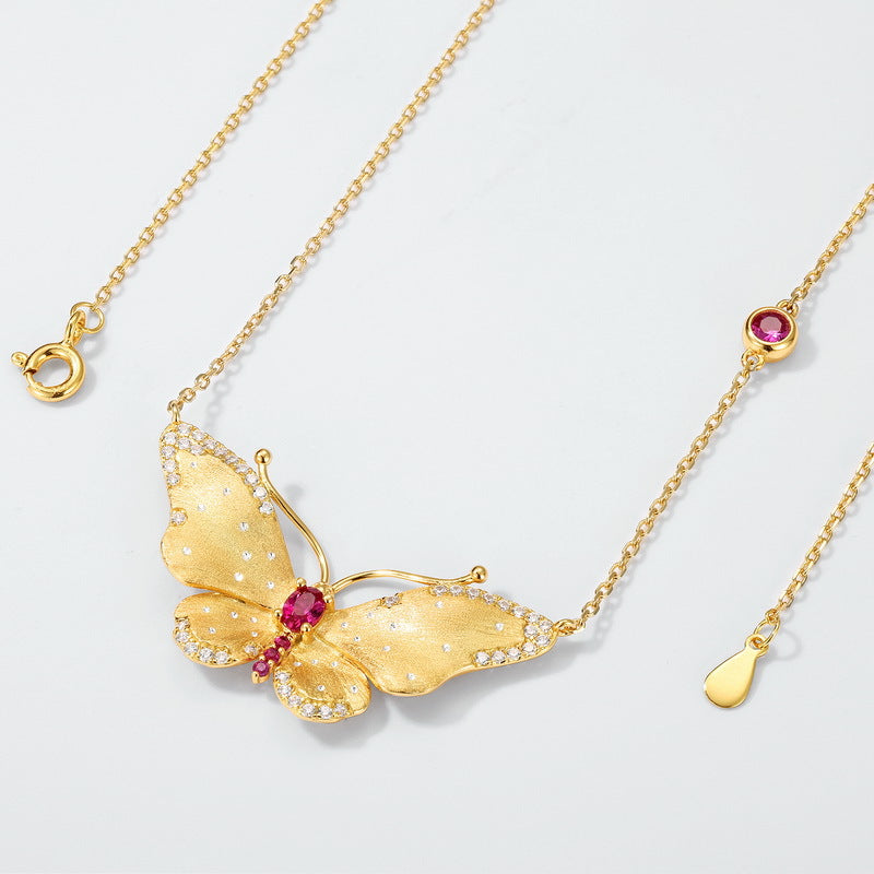 Gold-Plated Butterfly Red Sapphire Pendant Necklace – gemstone jewelry supplier