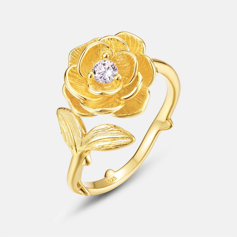 Gold-Plated Camellia Zircon Ring | Wholesale | Deechy – Deechy