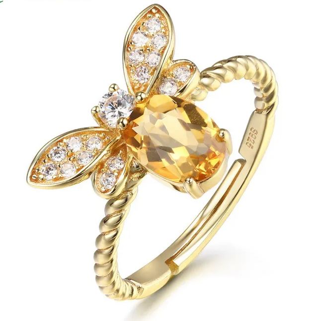 Gold-Plated Citrine Bee Ring