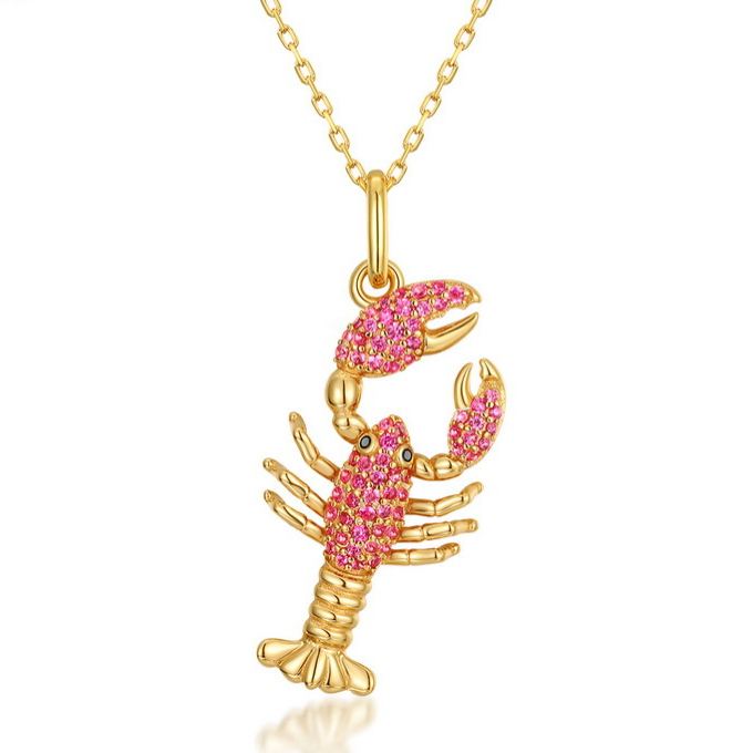 Gold-Plated Crayfish and Rutile Pendant Zircon Necklace