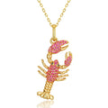Gold-Plated Crayfish and Rutile Pendant Zircon Necklace