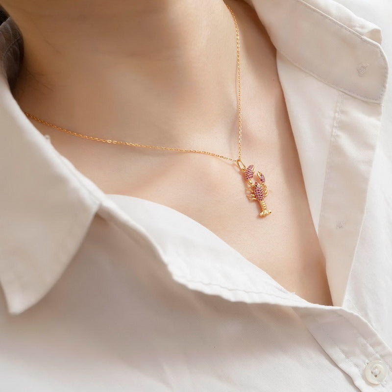 Gold-Plated Crayfish and Rutile Pendant Zircon Necklace – detail view 3