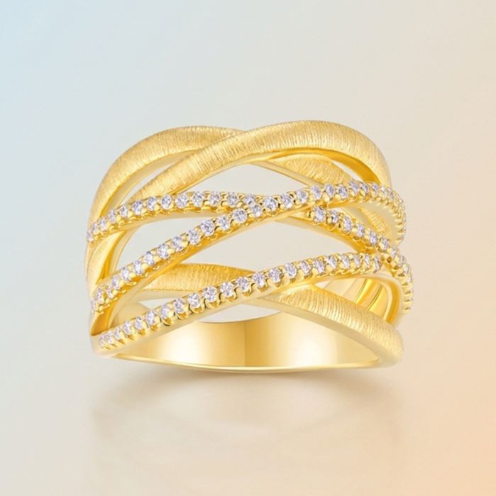 Gold-Plated Crisscross Moissanite Ring