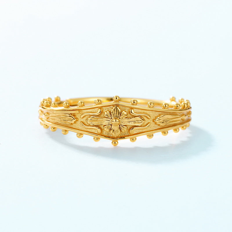 Gold-Plated Cross Pattern Ring