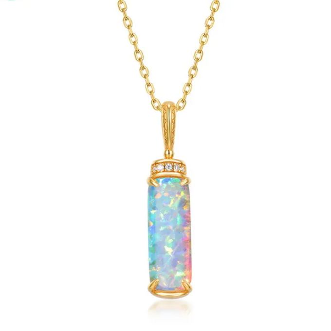 Gold-Plated Cylindrical Opal and Green Moss Pendant Necklace – image 5