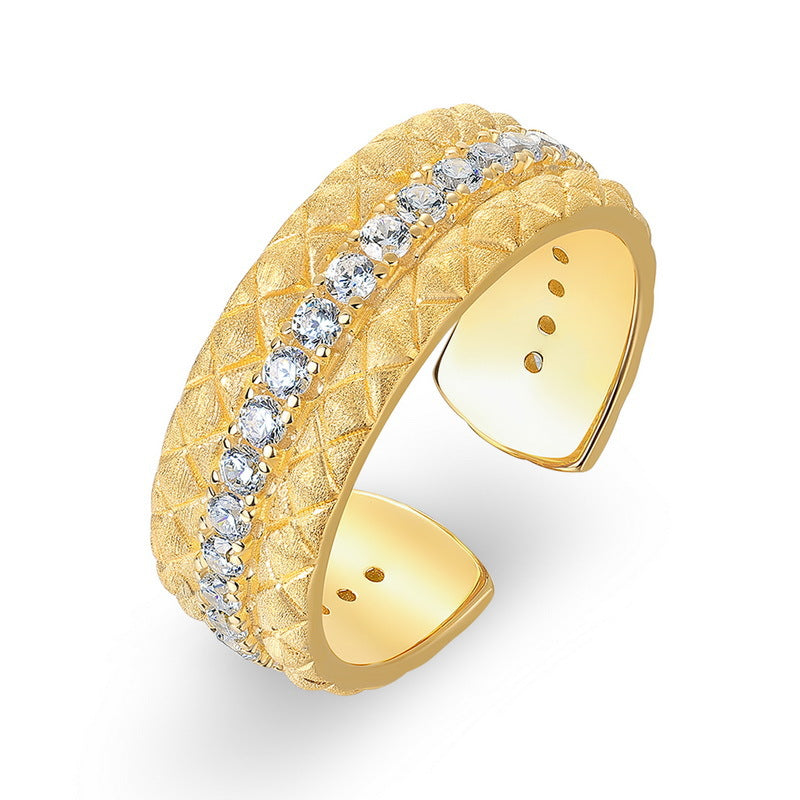 Gold-Plated Diamond Pattern Zircon Ring
