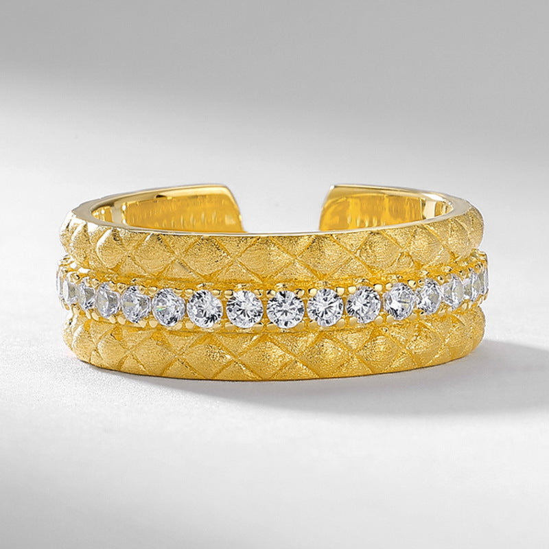 Gold-Plated Diamond Pattern Zircon Ring – wholesale silver rings