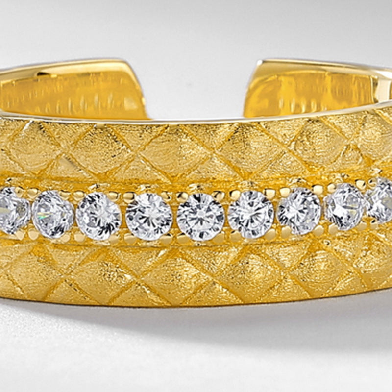 Gold-Plated Diamond Pattern Zircon Ring – image 4